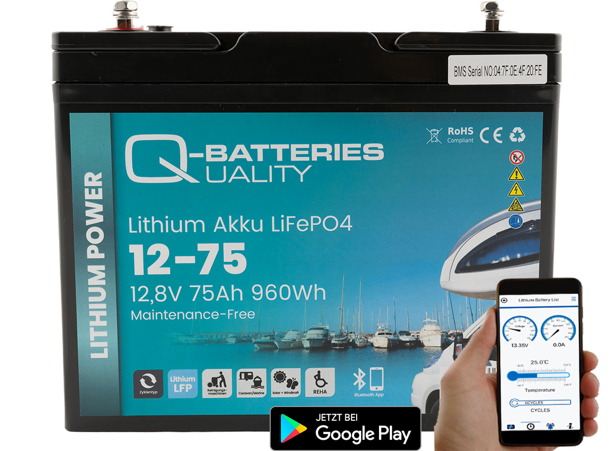 Q-Batteries LiFePO4 12,8V 75 Ah mit Victron Orion-Tr Smart 12/12-30A Ladebooster